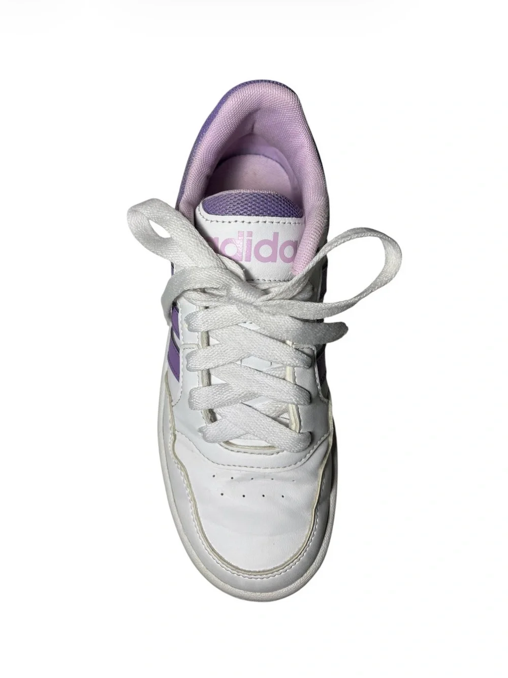 adidas White Sneakers with Lavender Accents - Kids